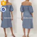 New Fashion Blue Cotton Day Dress With Lace-up Front Manufacture Wholesale Fashion Women Apparel (TA5287D)